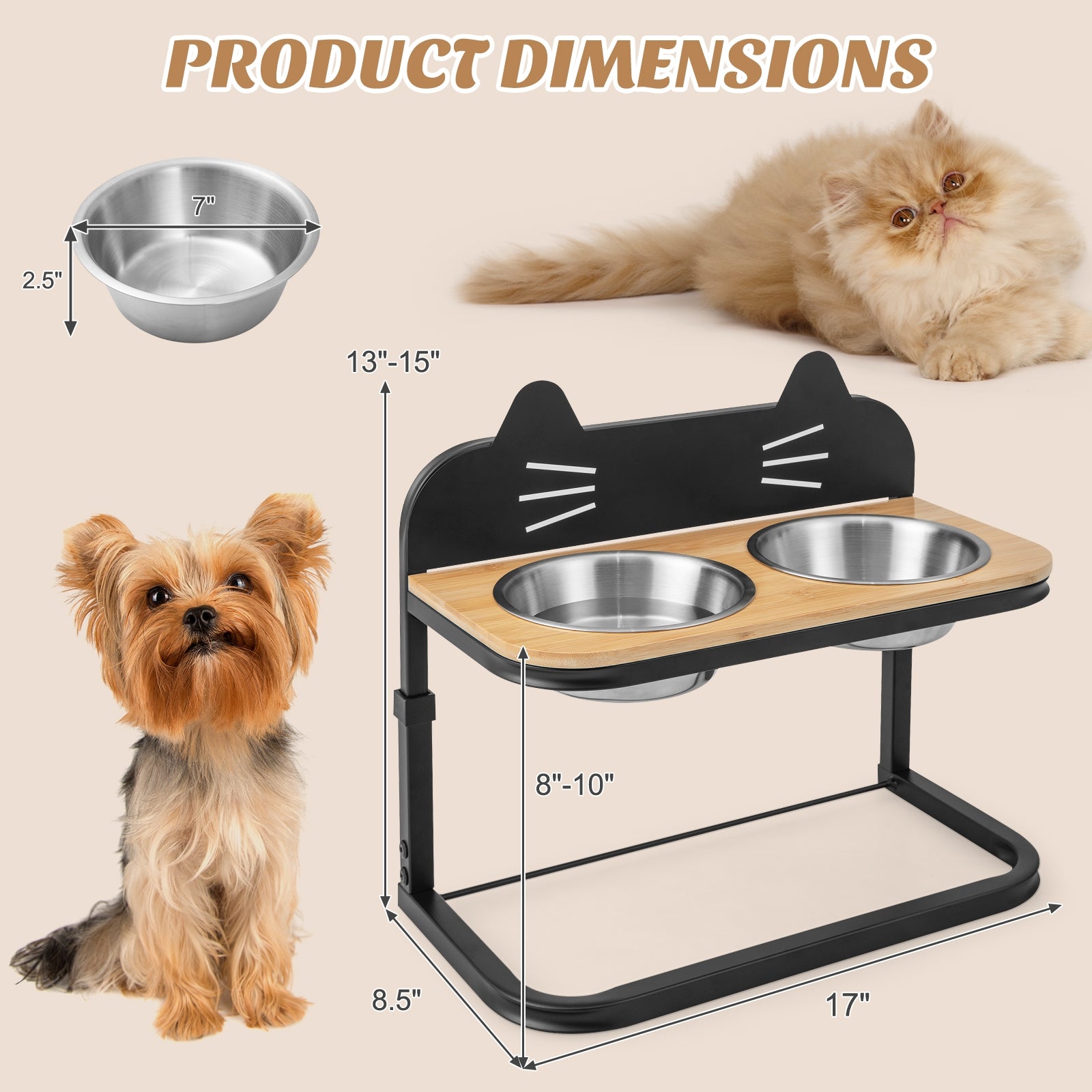 Elevated Pet Feeder with 2 Stainless Steel Bowls for Cats and Small and Medium - view 5