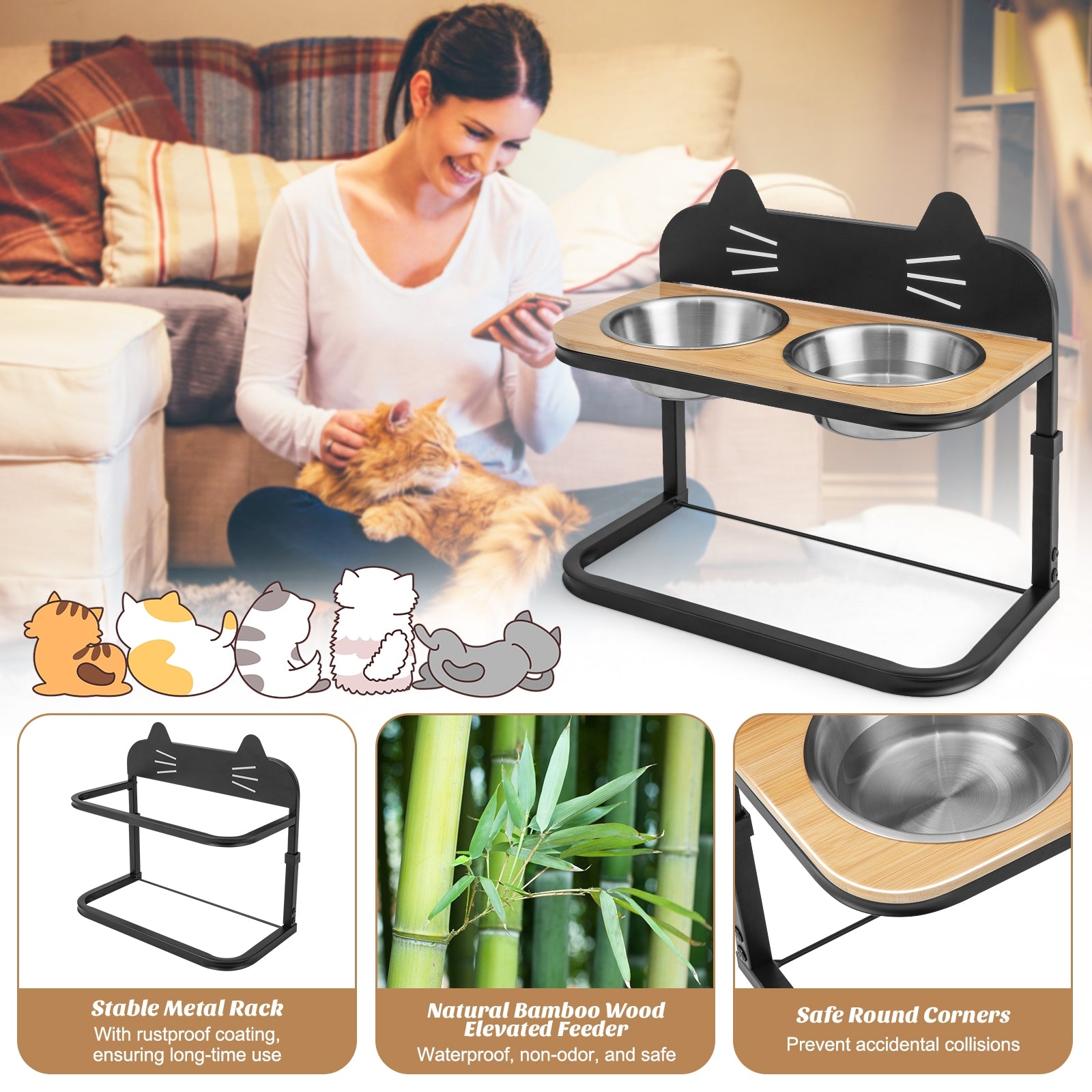 Elevated Pet Feeder with 2 Stainless Steel Bowls for Cats and Small and Medium - view 6