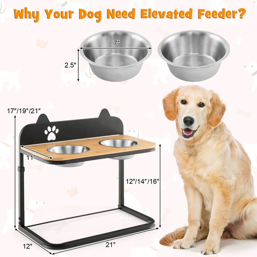 Dog Bowl Stand with 2 Stainless Steel Food Water Bowls - view 5