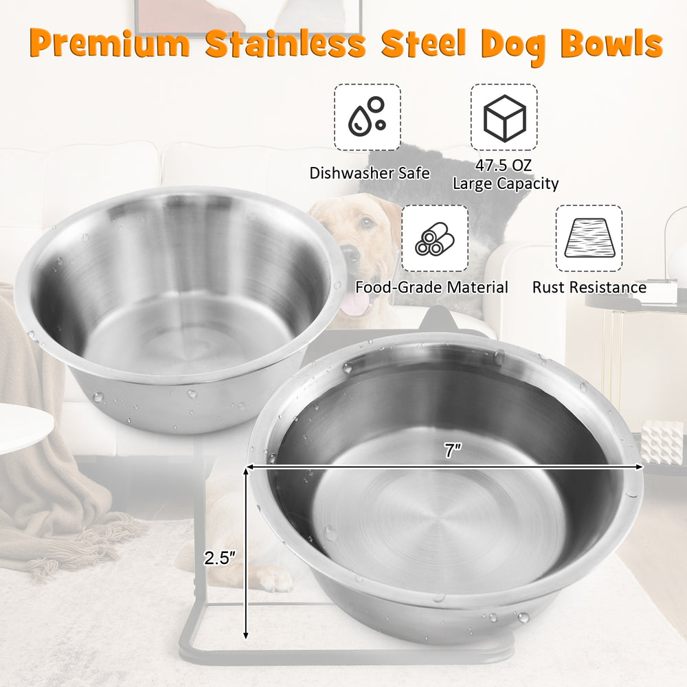 Dog Bowl Stand with 2 Stainless Steel Food Water Bowls - view 7