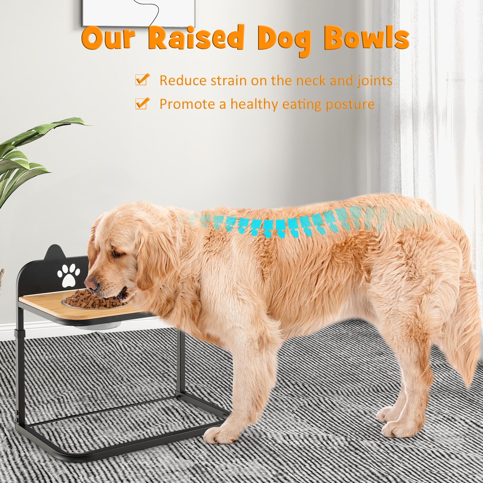Dog Bowl Stand with 2 Stainless Steel Food Water Bowls - view 8