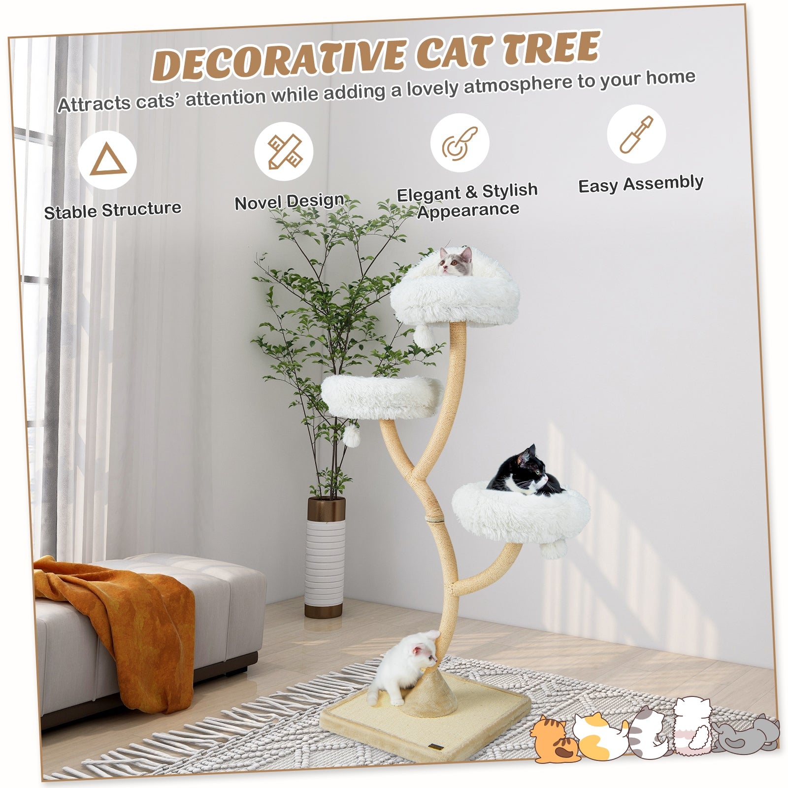 70 Inch Tall Cat Tree 4-Layer Cat Tower with 3 Perches and Dangling Balls - view 6