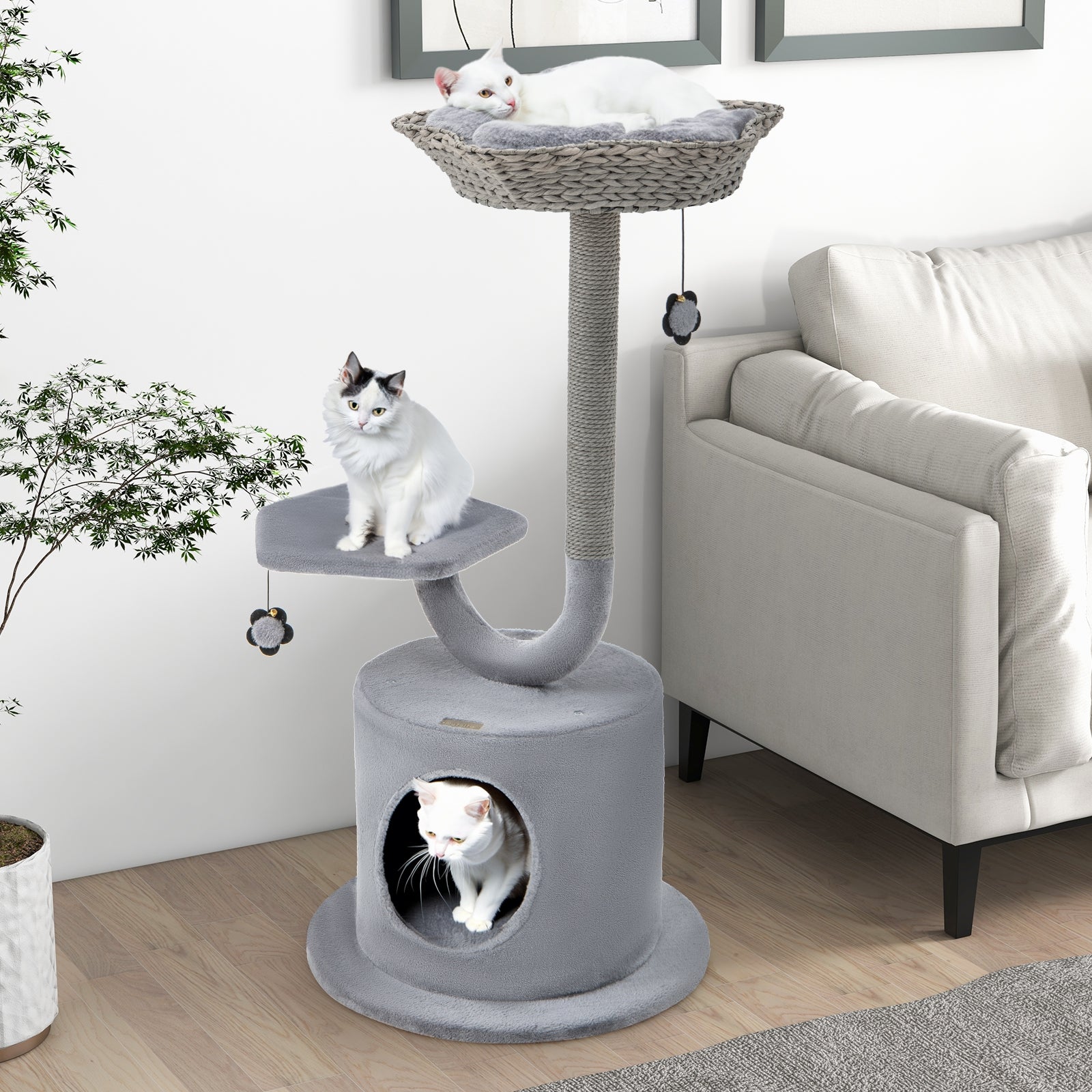 42 Inch Cat Tree with Curved Metal Supporting Frame and Sisal Scratching Board - view 3