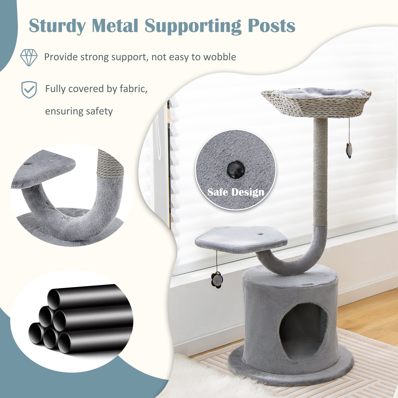 42 Inch Cat Tree with Curved Metal Supporting Frame and Sisal Scratching Board - view 6