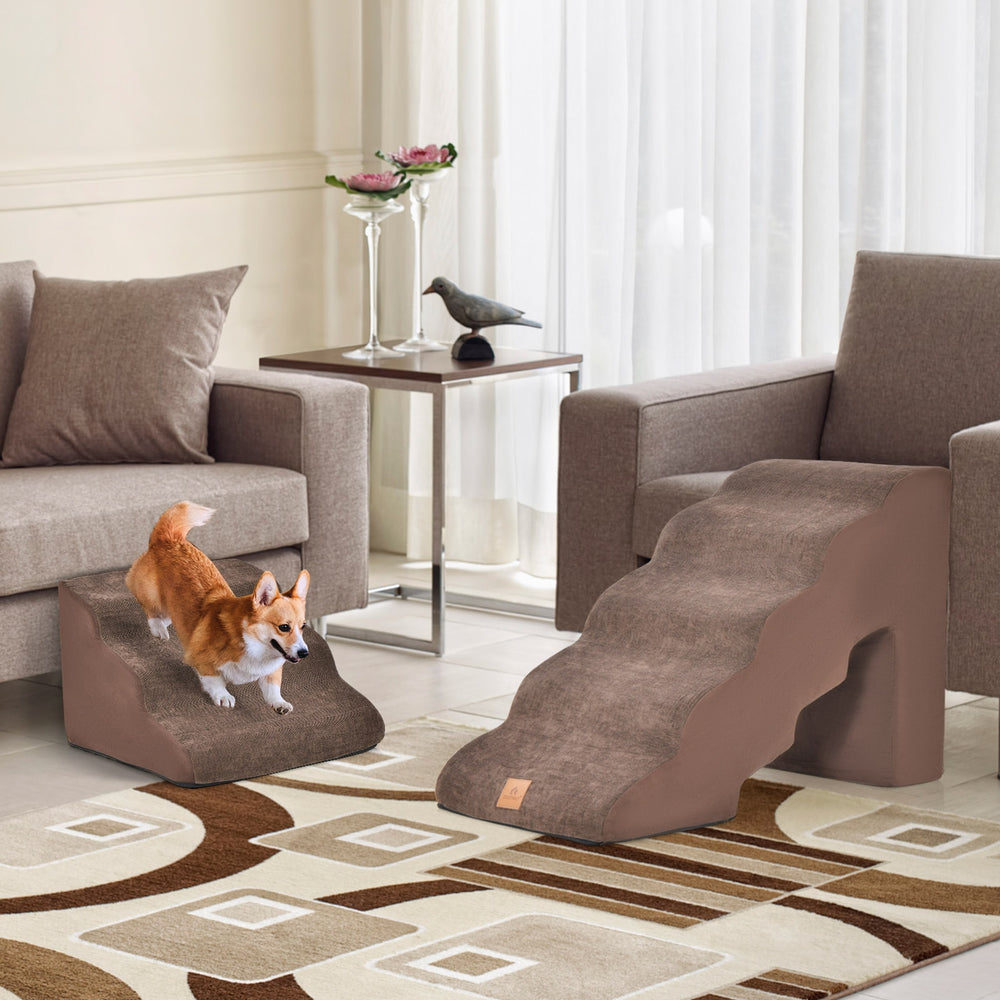 22 Inches and 11 Inches Foam Pet Stairs Set with 5-Tier and 3-Tier Dog Ramps - view 3