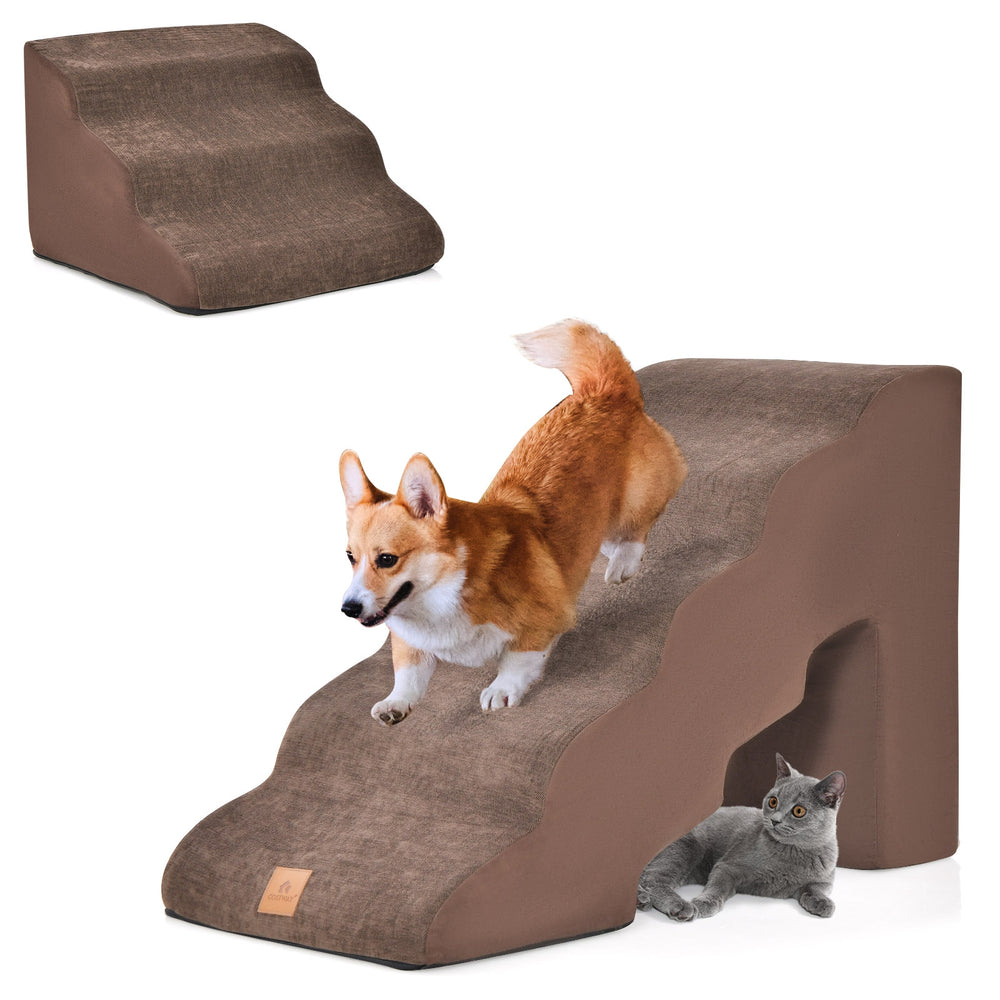 22 Inches and 11 Inches Foam Pet Stairs Set with 5-Tier and 3-Tier Dog Ramps - view 4