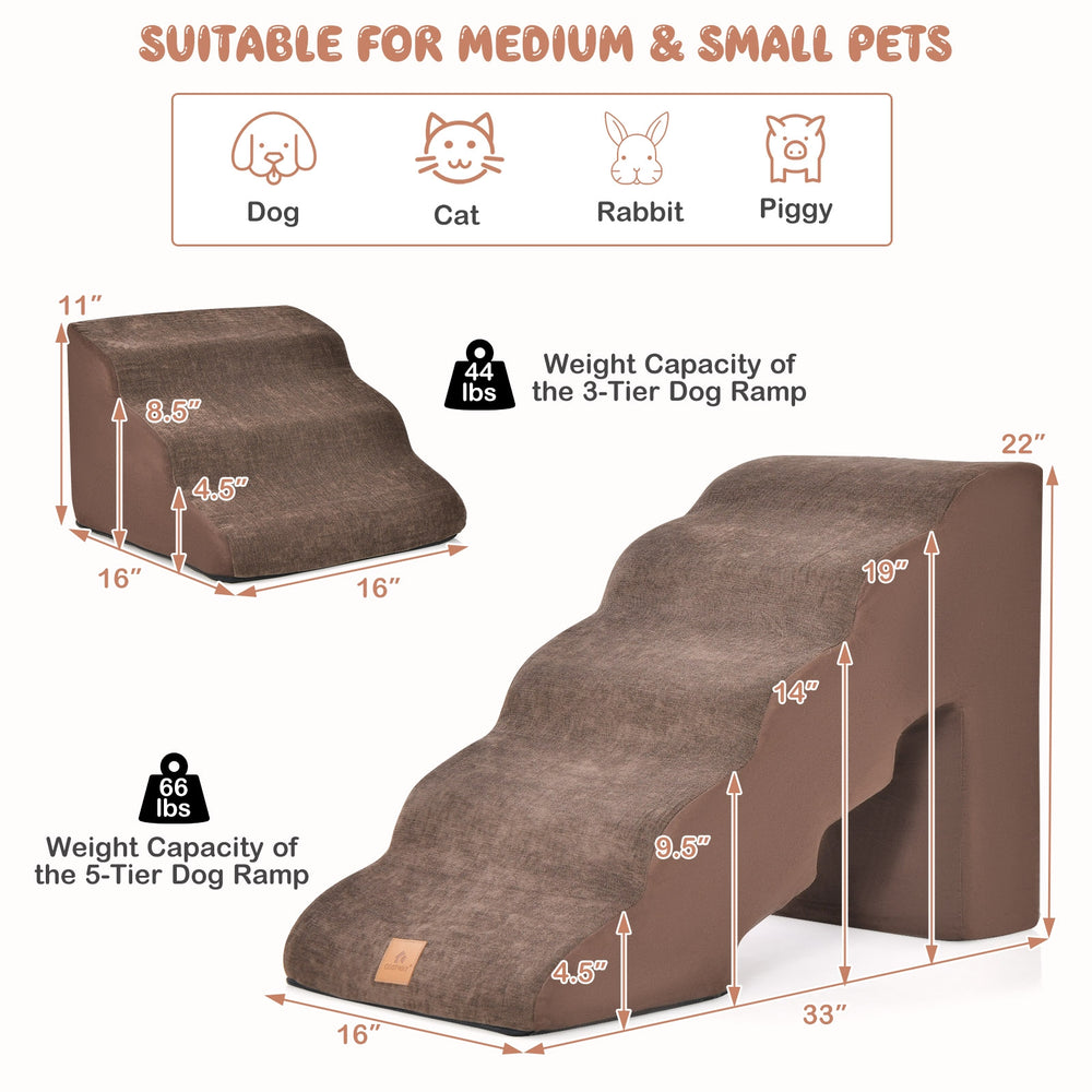 22 Inches and 11 Inches Foam Pet Stairs Set with 5-Tier and 3-Tier Dog Ramps - view 5