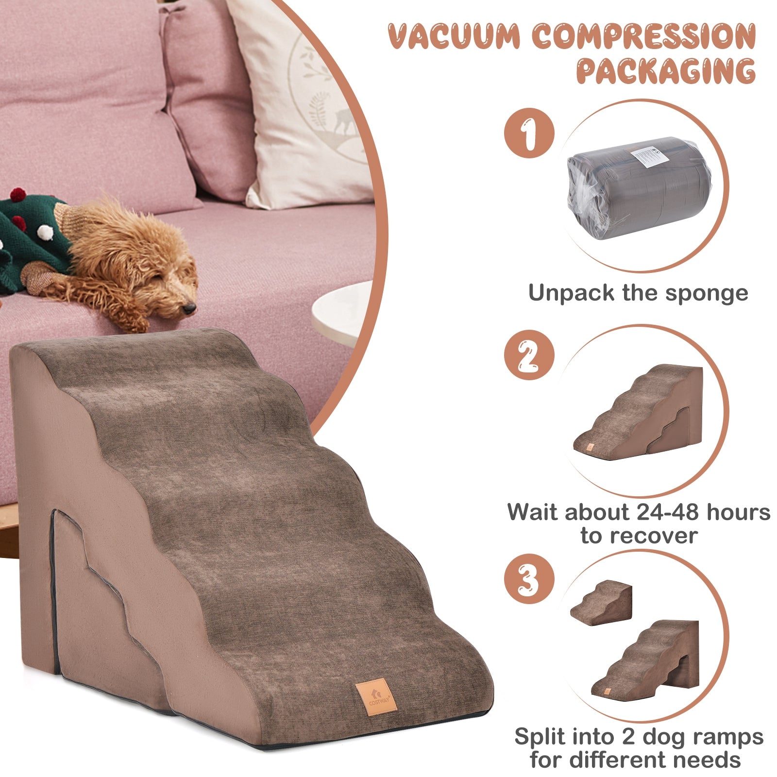 22 Inches and 11 Inches Foam Pet Stairs Set with 5-Tier and 3-Tier Dog Ramps - view 8