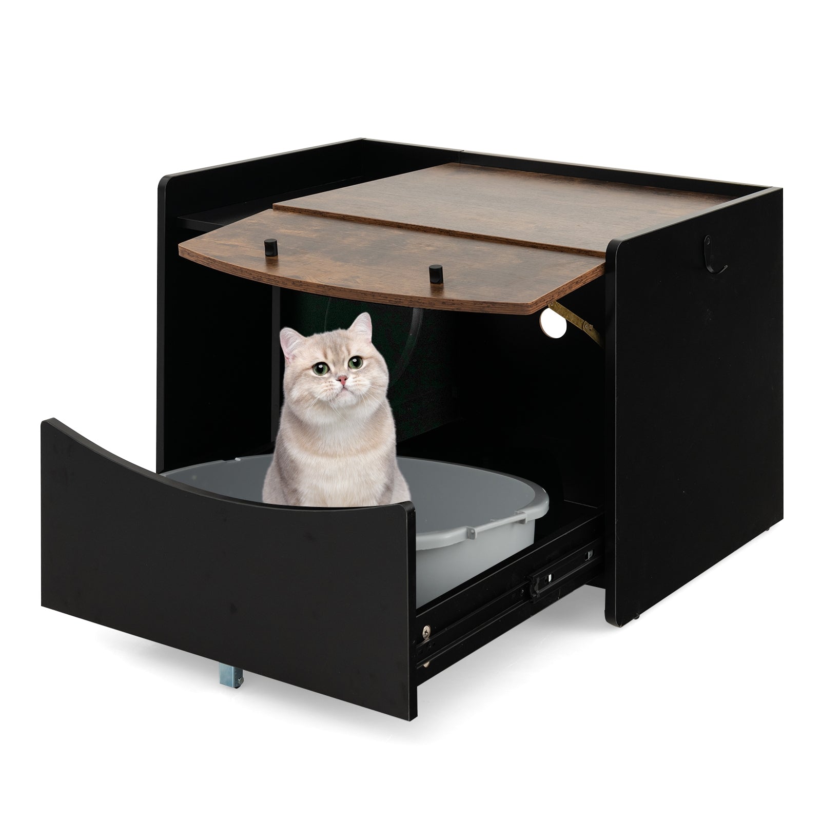 Cat Litter Box Enclosure with Pull-out Drawer Cat House - view 3