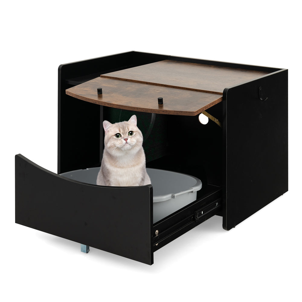 Cat Litter Box Enclosure with Pull-out Drawer Cat House - view 3