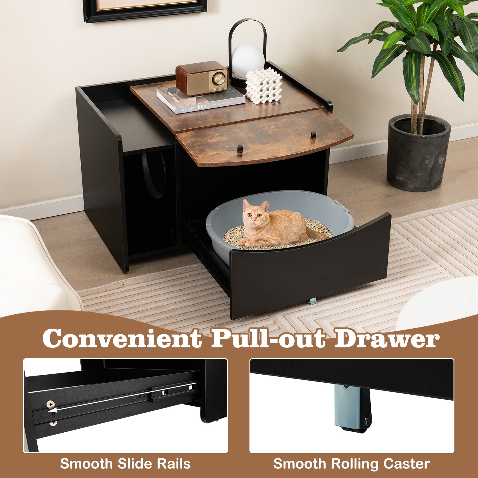 Cat Litter Box Enclosure with Pull-out Drawer Cat House - view 7