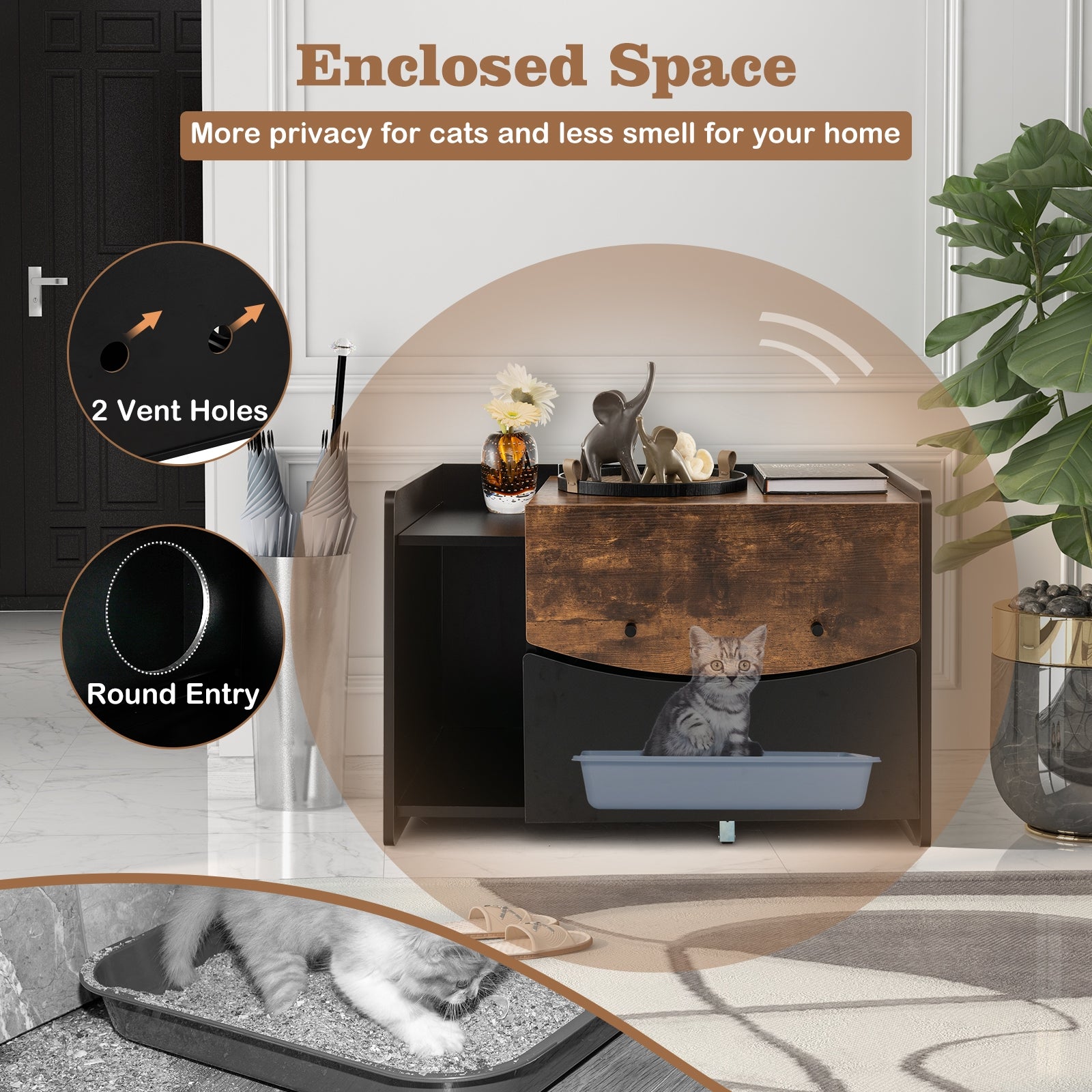 Cat Litter Box Enclosure with Pull-out Drawer Cat House - view 8