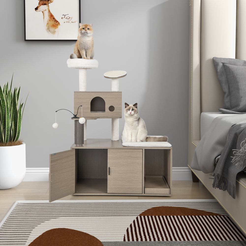 2-in-1 Modern Cat Tower with Litter Box Enclosure for Indoor Cars Cat Tree - view 3