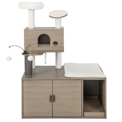 2-in-1 Modern Cat Tower with Litter Box Enclosure for Indoor Cars Cat Tree