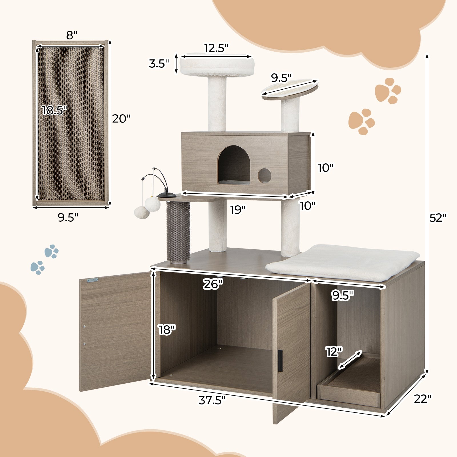 2-in-1 Modern Cat Tower with Litter Box Enclosure for Indoor Cars Cat Tree - view 5