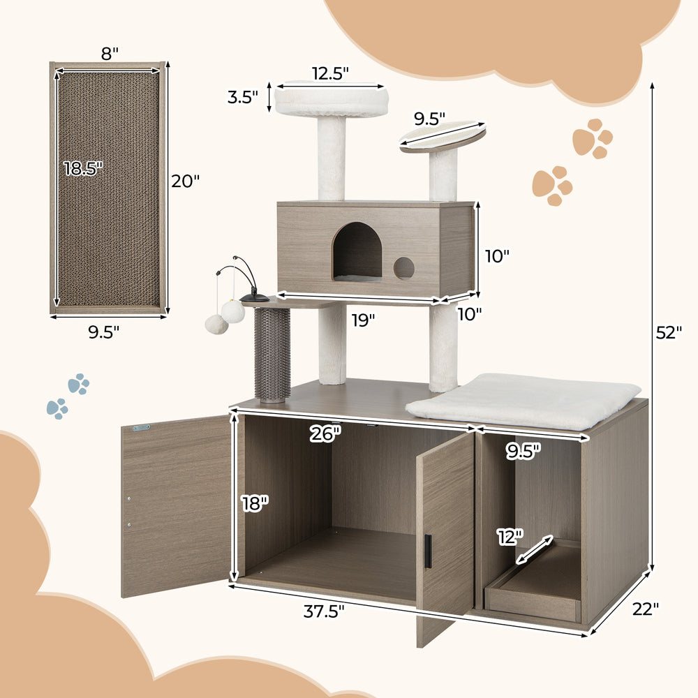 2-in-1 Modern Cat Tower with Litter Box Enclosure for Indoor Cars Cat Tree - view 5