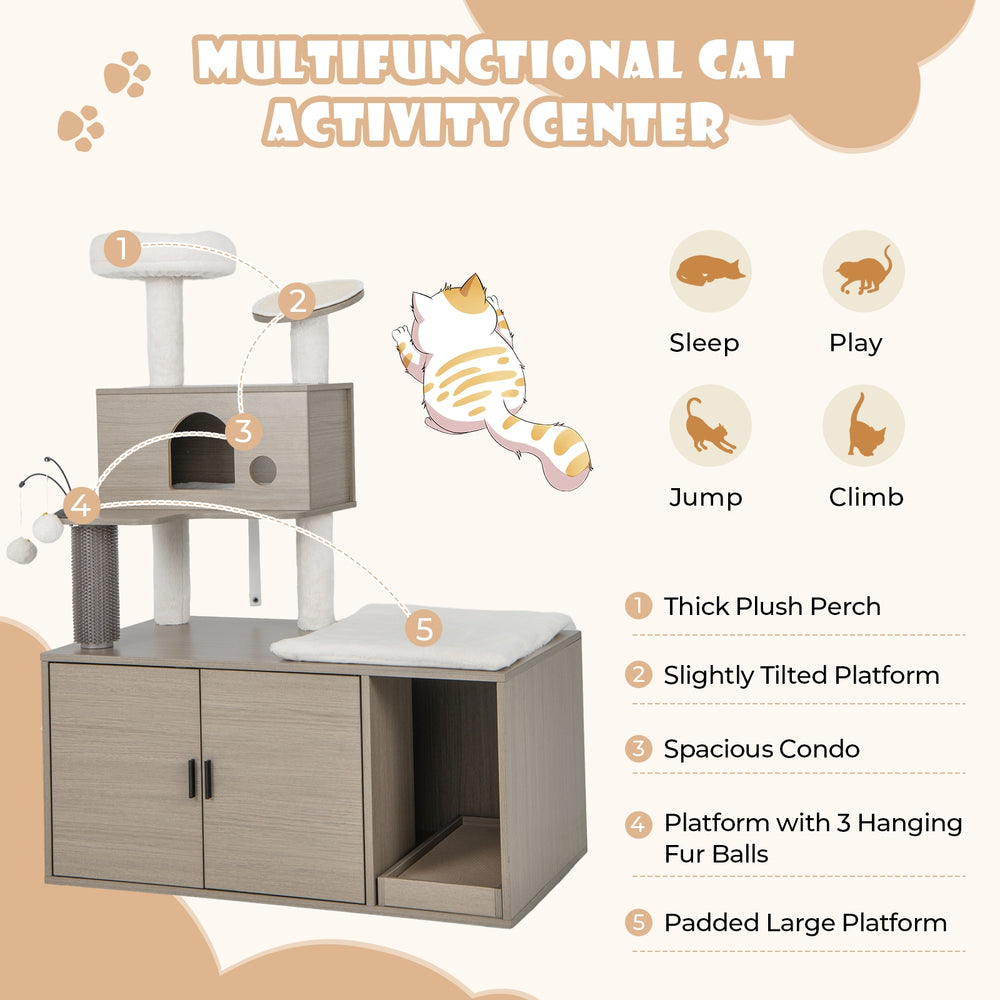 2-in-1 Modern Cat Tower with Litter Box Enclosure for Indoor Cars Cat Tree - view 6