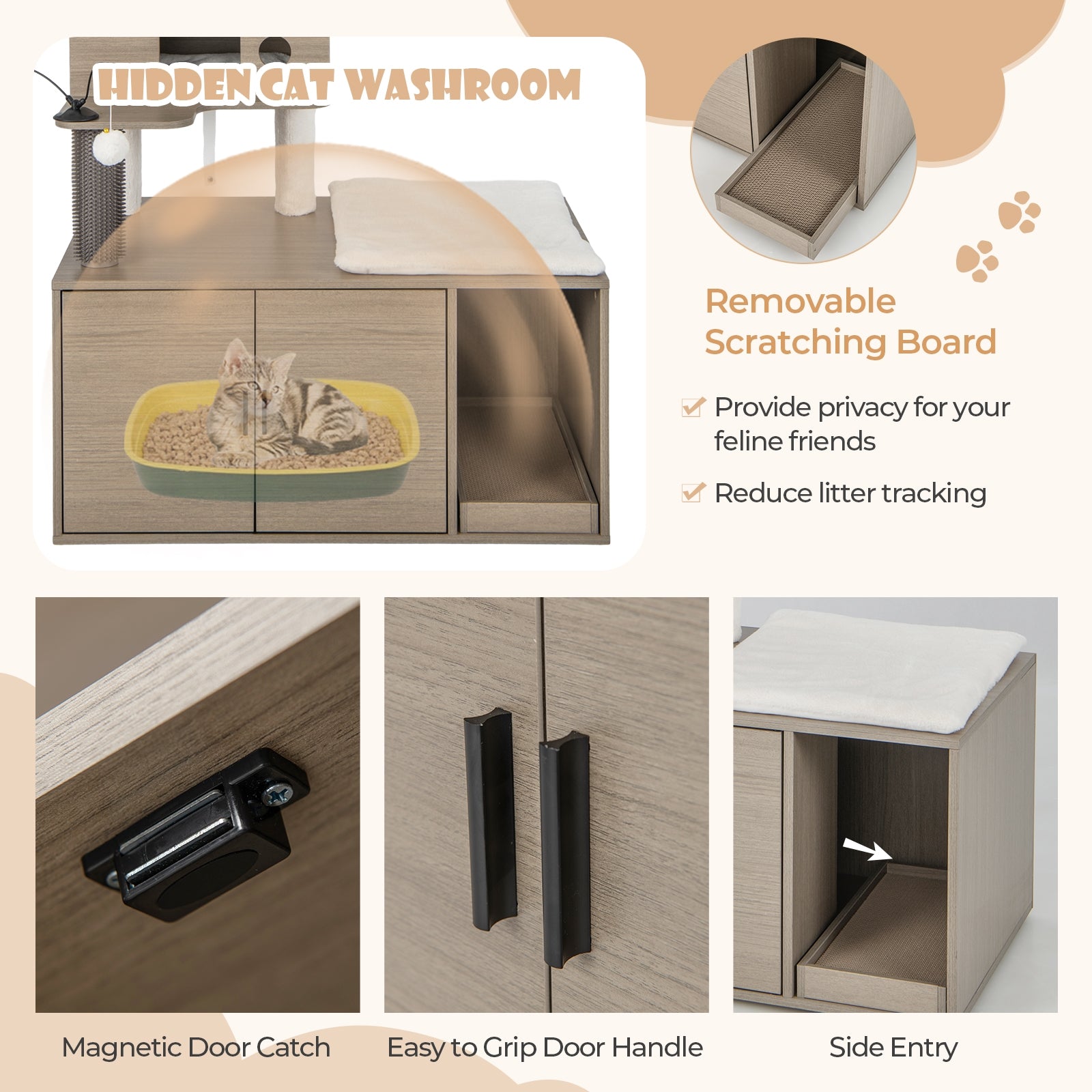2-in-1 Modern Cat Tower with Litter Box Enclosure for Indoor Cars Cat Tree - view 8
