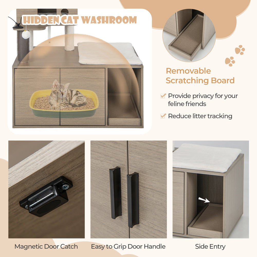 2-in-1 Modern Cat Tower with Litter Box Enclosure for Indoor Cars Cat Tree - view 8