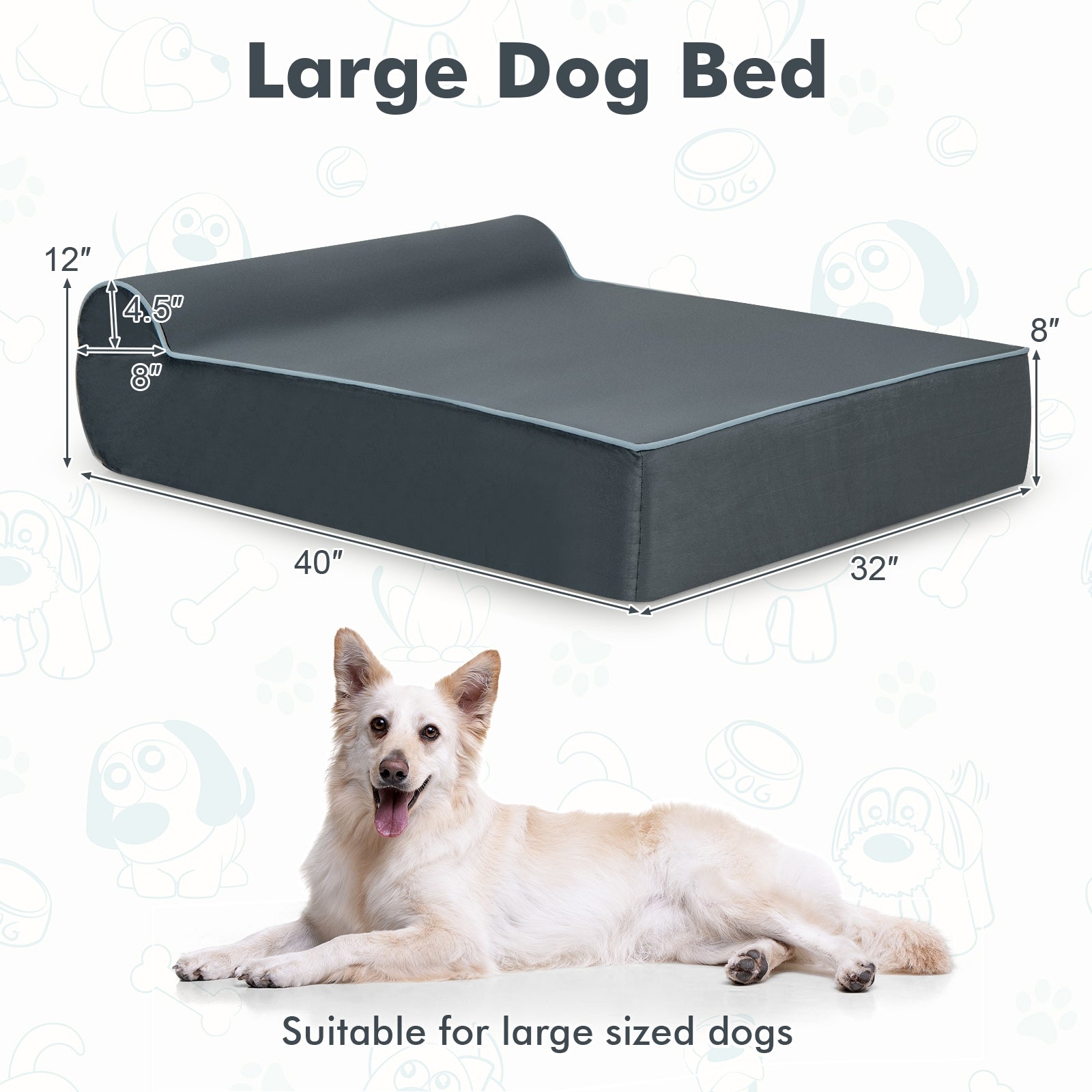 Orthopedic Dog Bed with Headrest and Removable Washable Cover - view 4