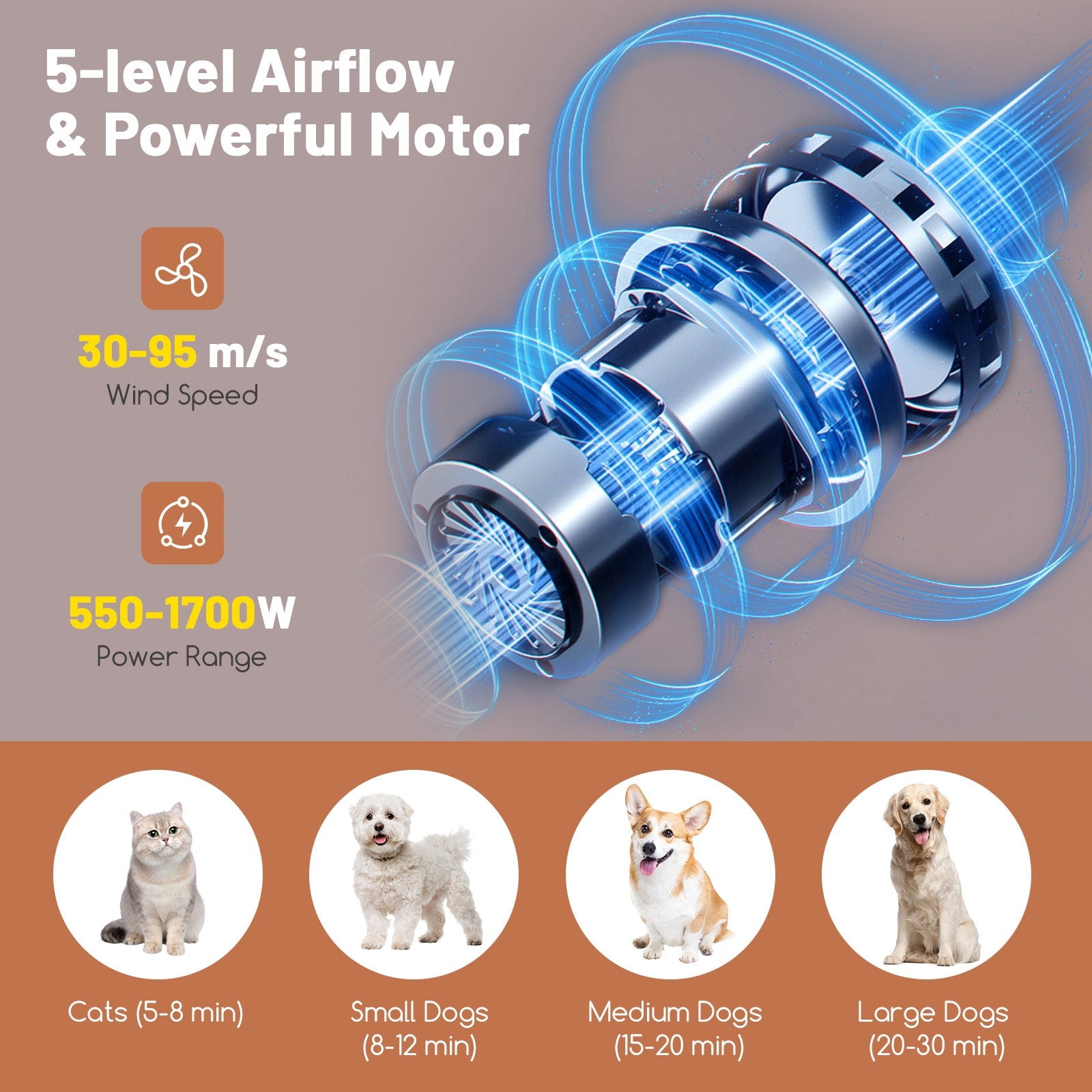 Dog Cat Hair Blower with Negative Ion Function and Adjustable Temperature Pet - view 8