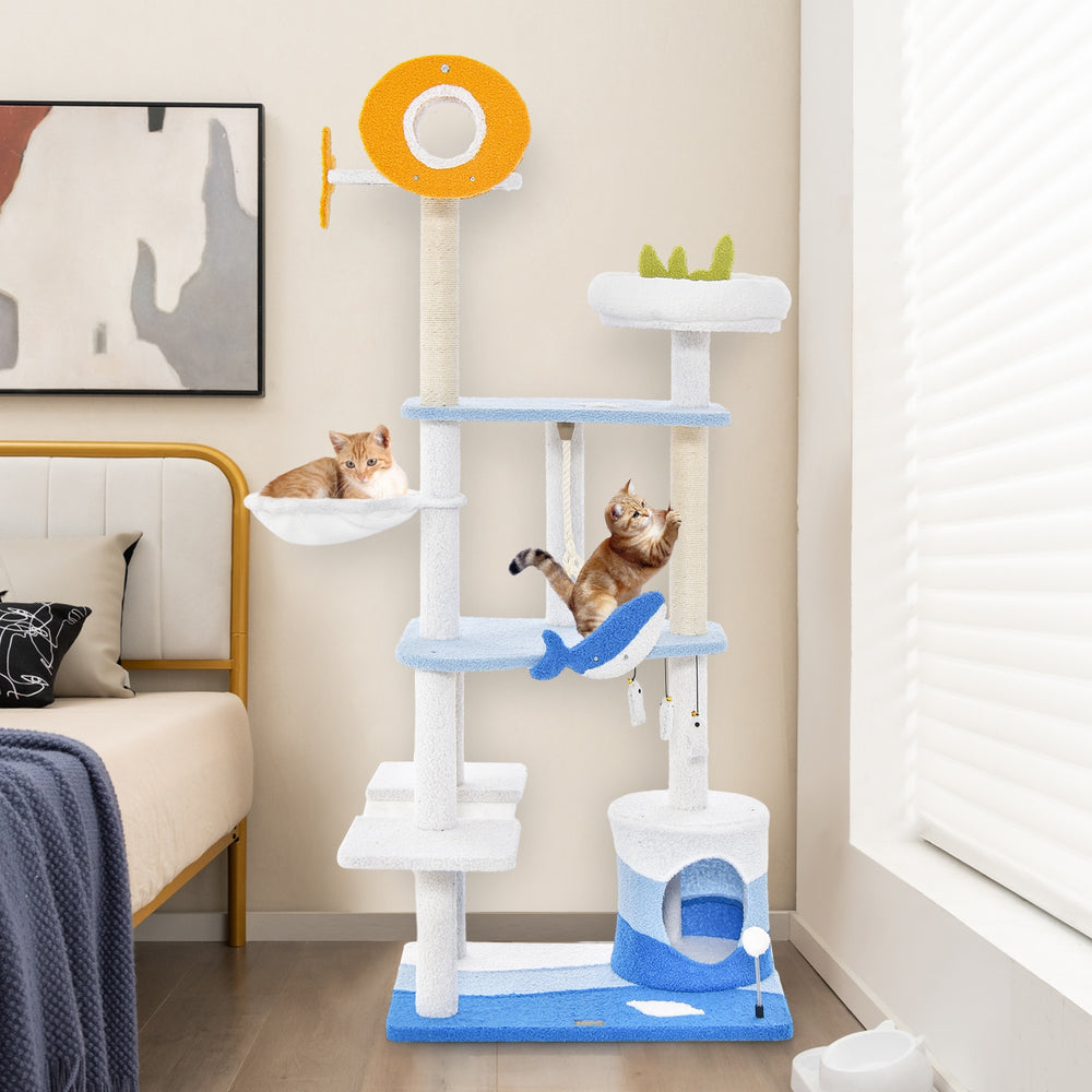 Multi-level Ocean-themed Cat Tree Tower with Sisal Covered Scratching Posts - view 3
