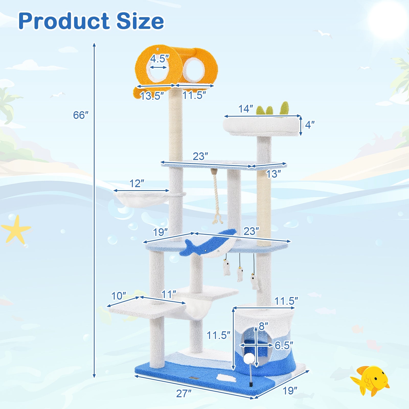 Multi-level Ocean-themed Cat Tree Tower with Sisal Covered Scratching Posts - view 4