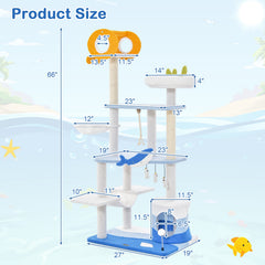 Multi-level Ocean-themed Cat Tree Tower with Sisal Covered Scratching Posts - view 4