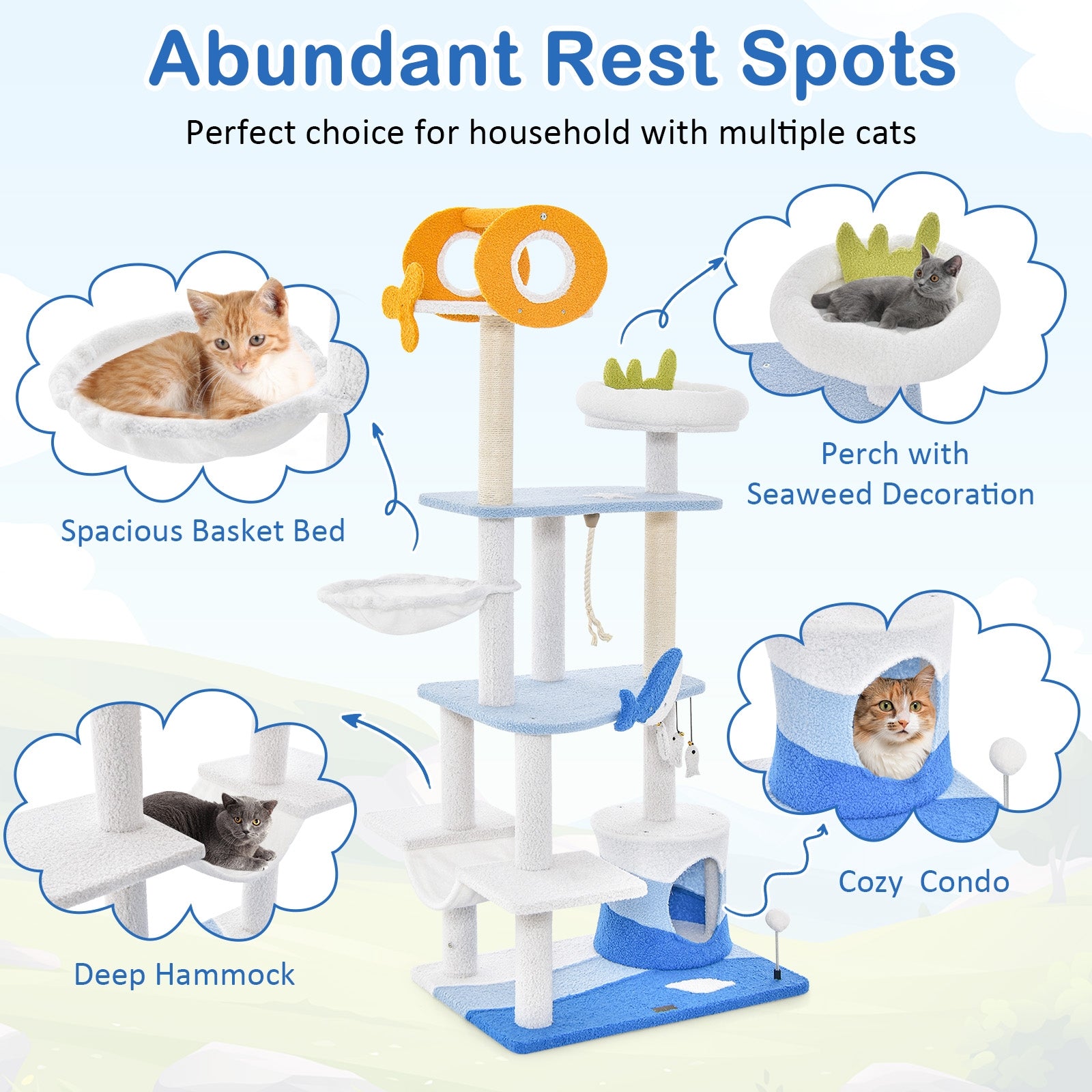 Multi-level Ocean-themed Cat Tree Tower with Sisal Covered Scratching Posts - view 6