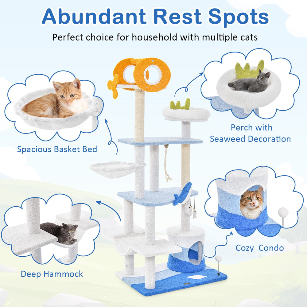 Multi-level Ocean-themed Cat Tree Tower with Sisal Covered Scratching Posts - view 6