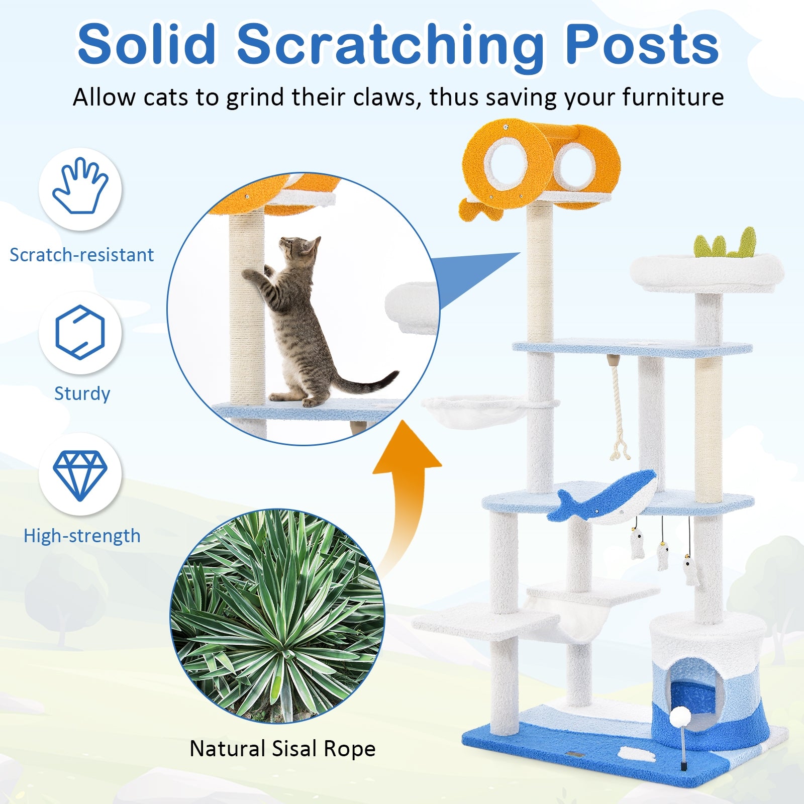 Multi-level Ocean-themed Cat Tree Tower with Sisal Covered Scratching Posts - view 7