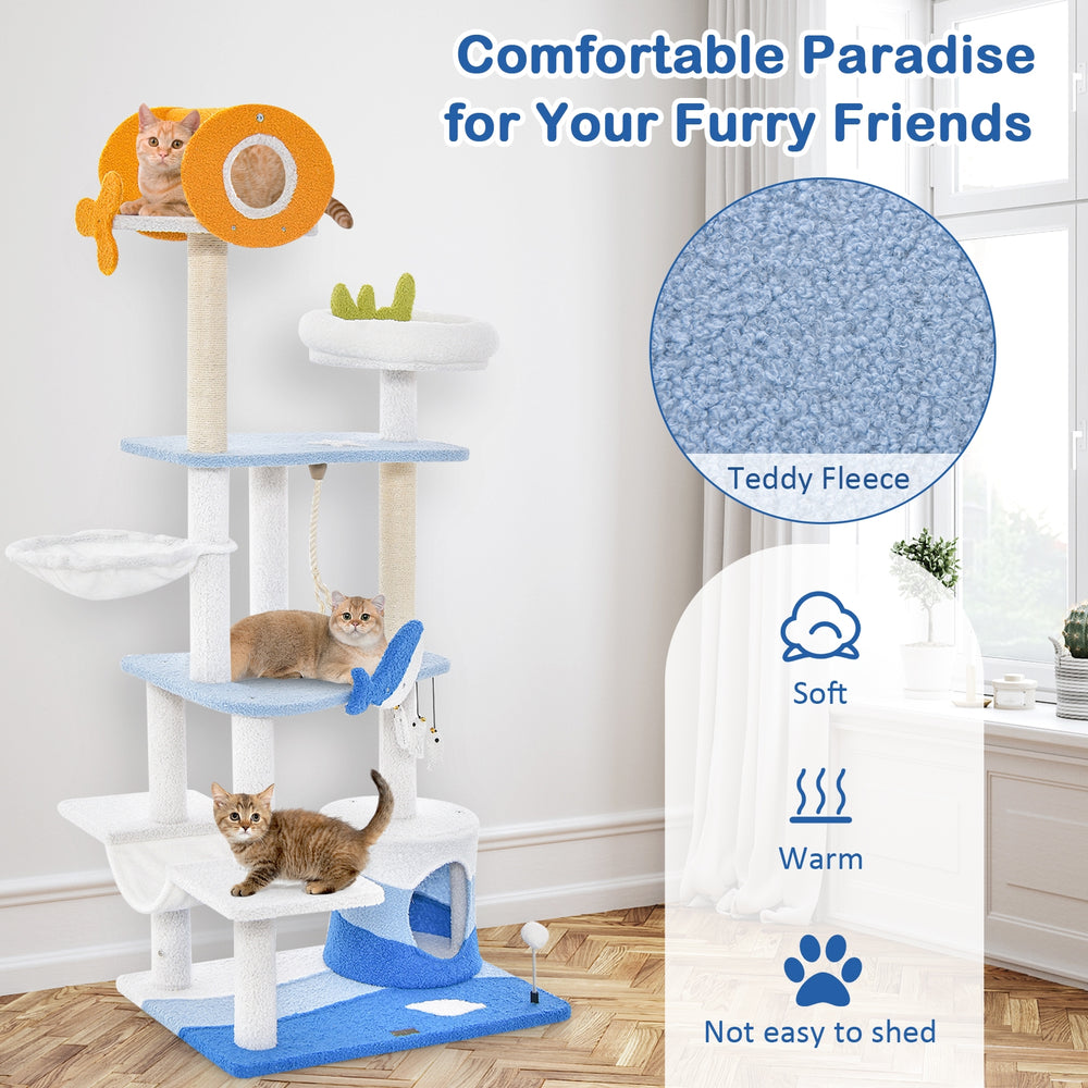 Multi-level Ocean-themed Cat Tree Tower with Sisal Covered Scratching Posts - view 8