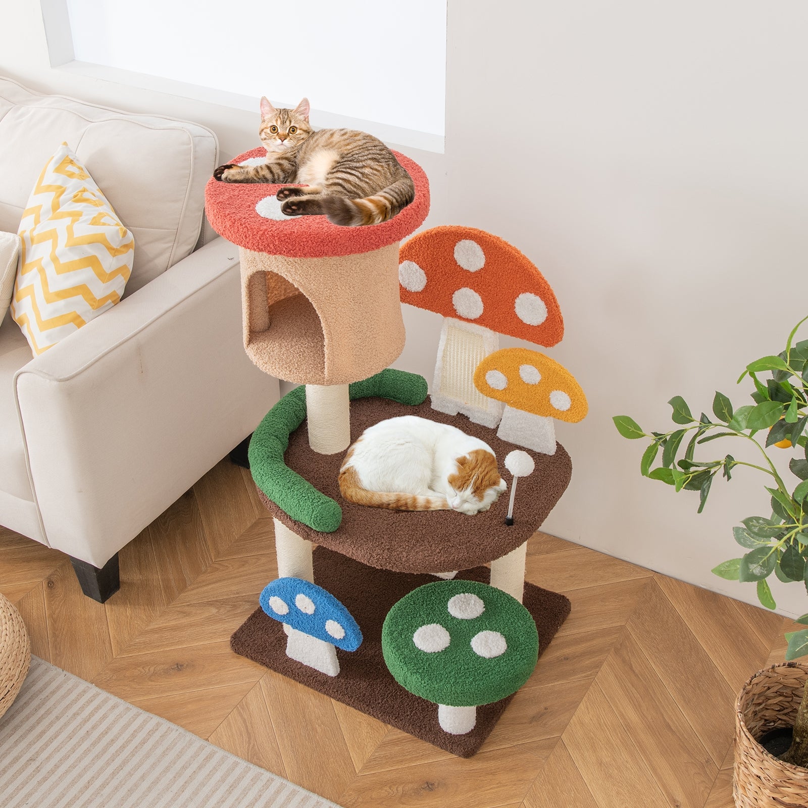 Patended 4-In-1 Mushroom Cat Tree with Condo Spring Ball and Sisal Posts - view 3