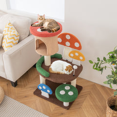 Patended 4-In-1 Mushroom Cat Tree with Condo Spring Ball and Sisal Posts - view 3