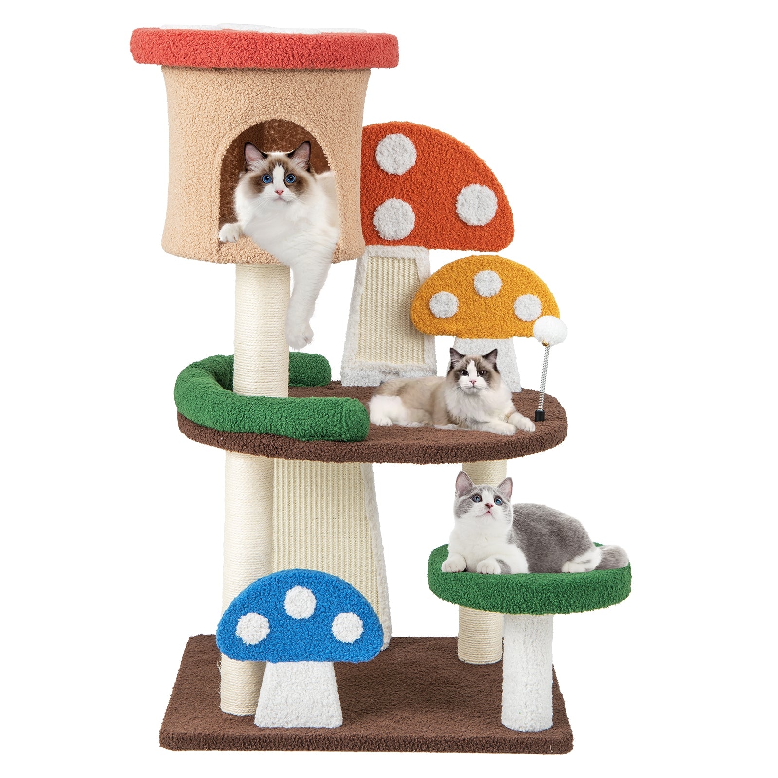 Patended 4-In-1 Mushroom Cat Tree with Condo Spring Ball and Sisal Posts - view 4
