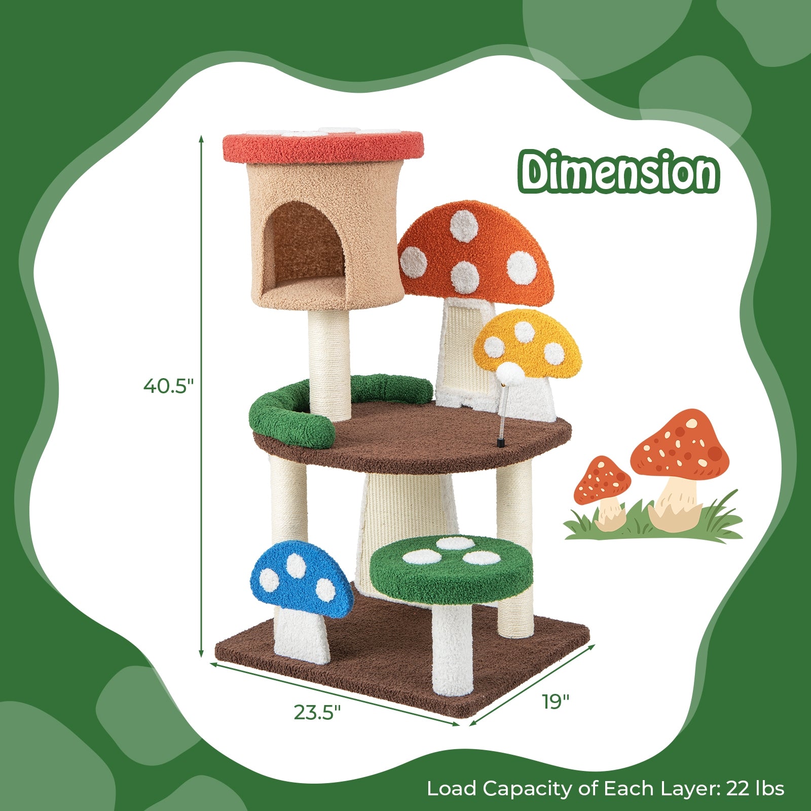 Patended 4-In-1 Mushroom Cat Tree with Condo Spring Ball and Sisal Posts - view 5