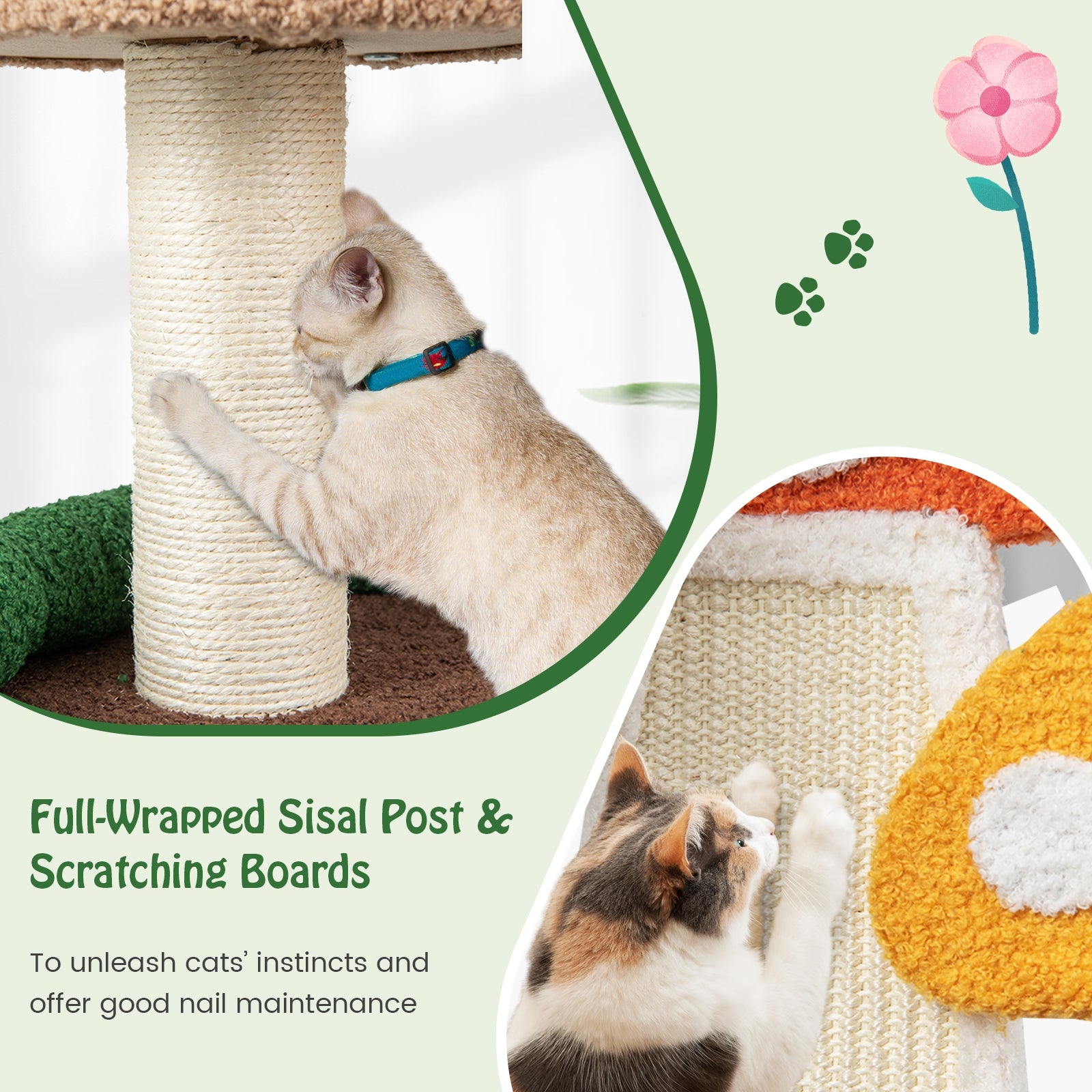 Patended 4-In-1 Mushroom Cat Tree with Condo Spring Ball and Sisal Posts - view 7