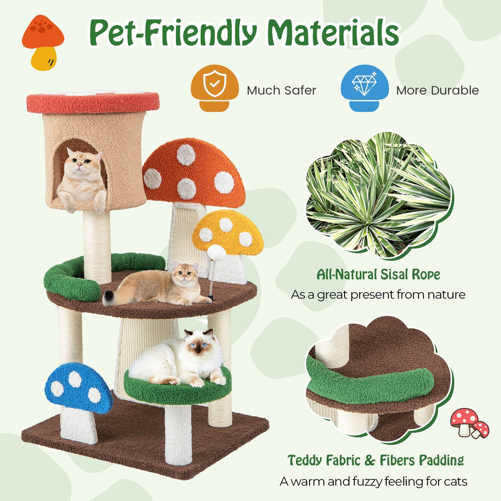 Patended 4-In-1 Mushroom Cat Tree with Condo Spring Ball and Sisal Posts - view 8