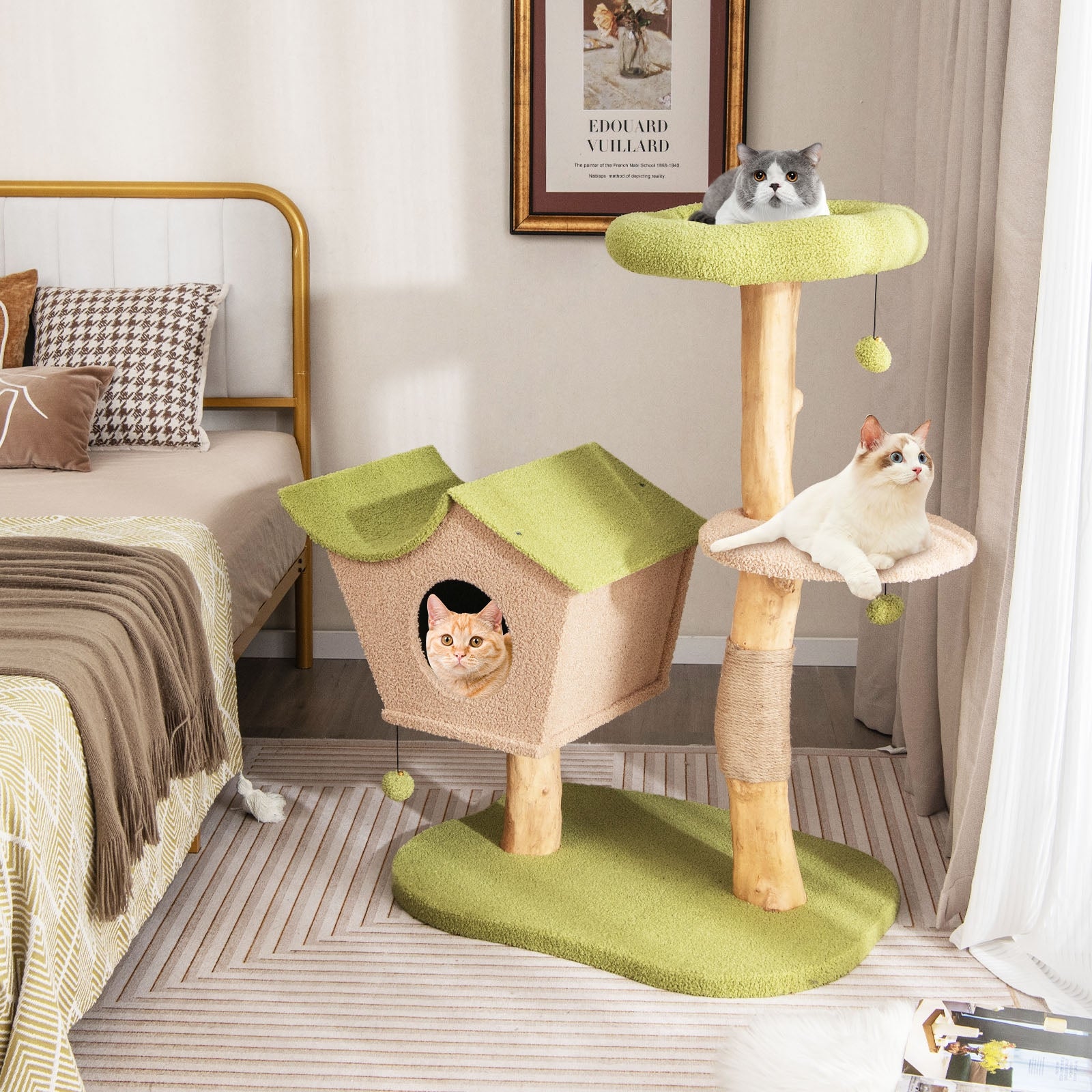43 Inch Wooden Cat Tree with Padded Top Perch - view 3
