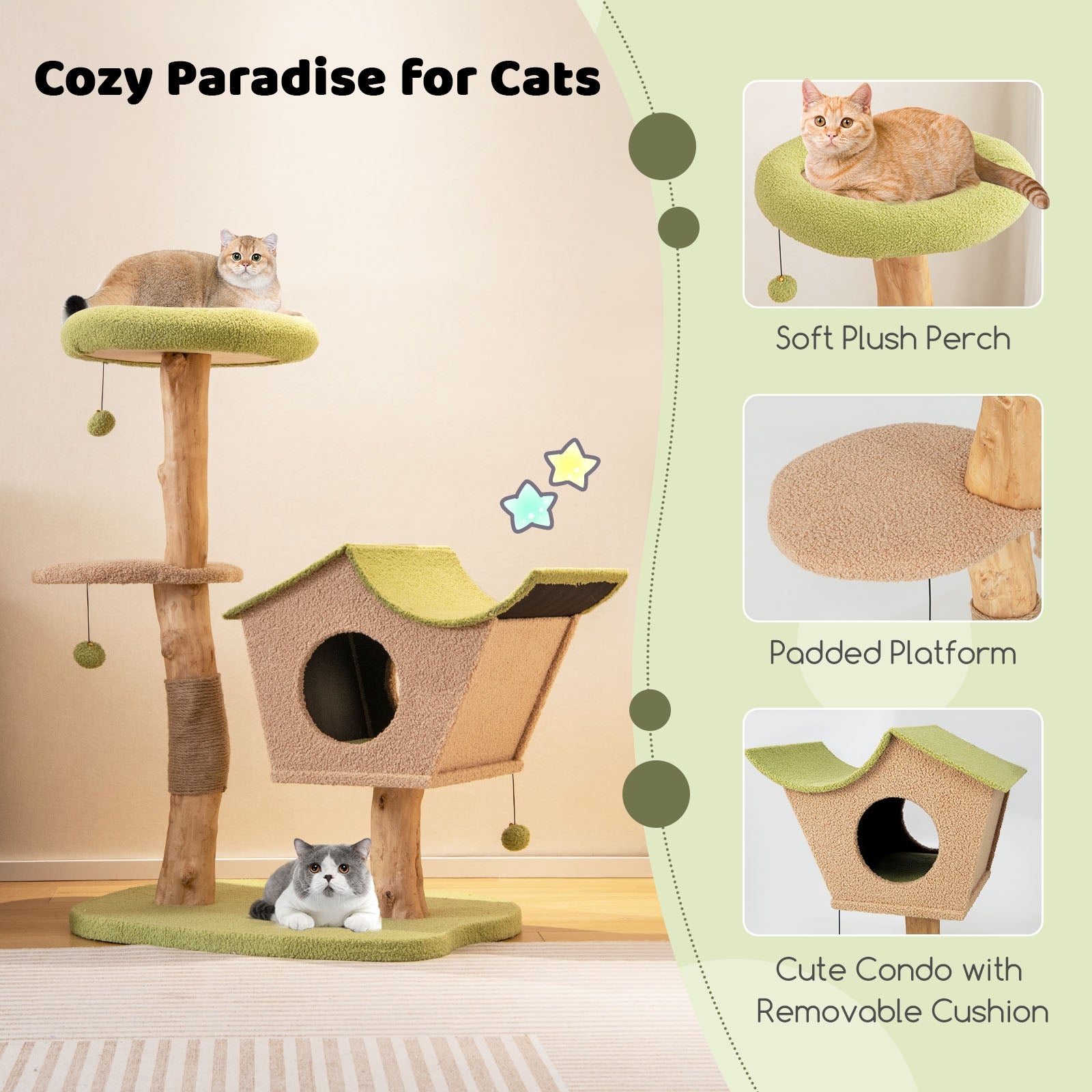 43 Inch Wooden Cat Tree with Padded Top Perch - view 7