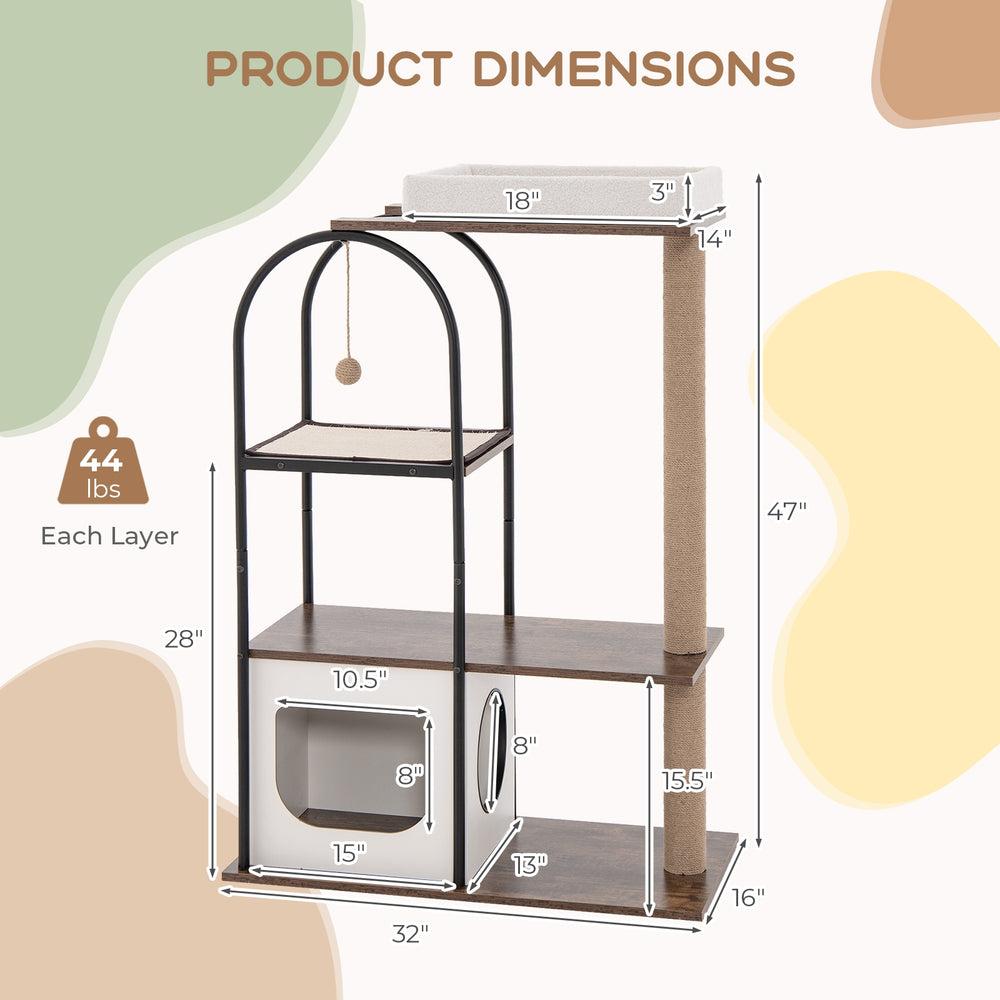 47 Inch Tall Cat Tree Tower Top Perch Cat Bed with Metal Frame - view 5