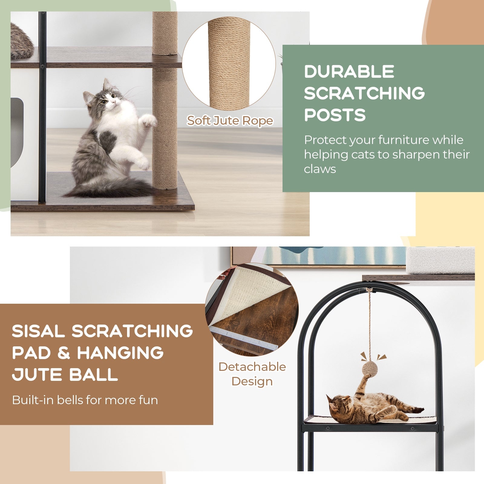 47 Inch Tall Cat Tree Tower Top Perch Cat Bed with Metal Frame - view 8