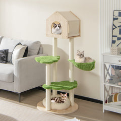 55 Inch Tall Cat Climbing Stand with Sisal Scratching Posts and Soft Cat Bed - view 2