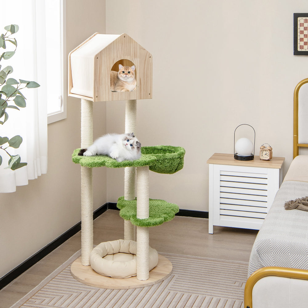 55 Inch Tall Cat Climbing Stand with Sisal Scratching Posts and Soft Cat Bed - view 3