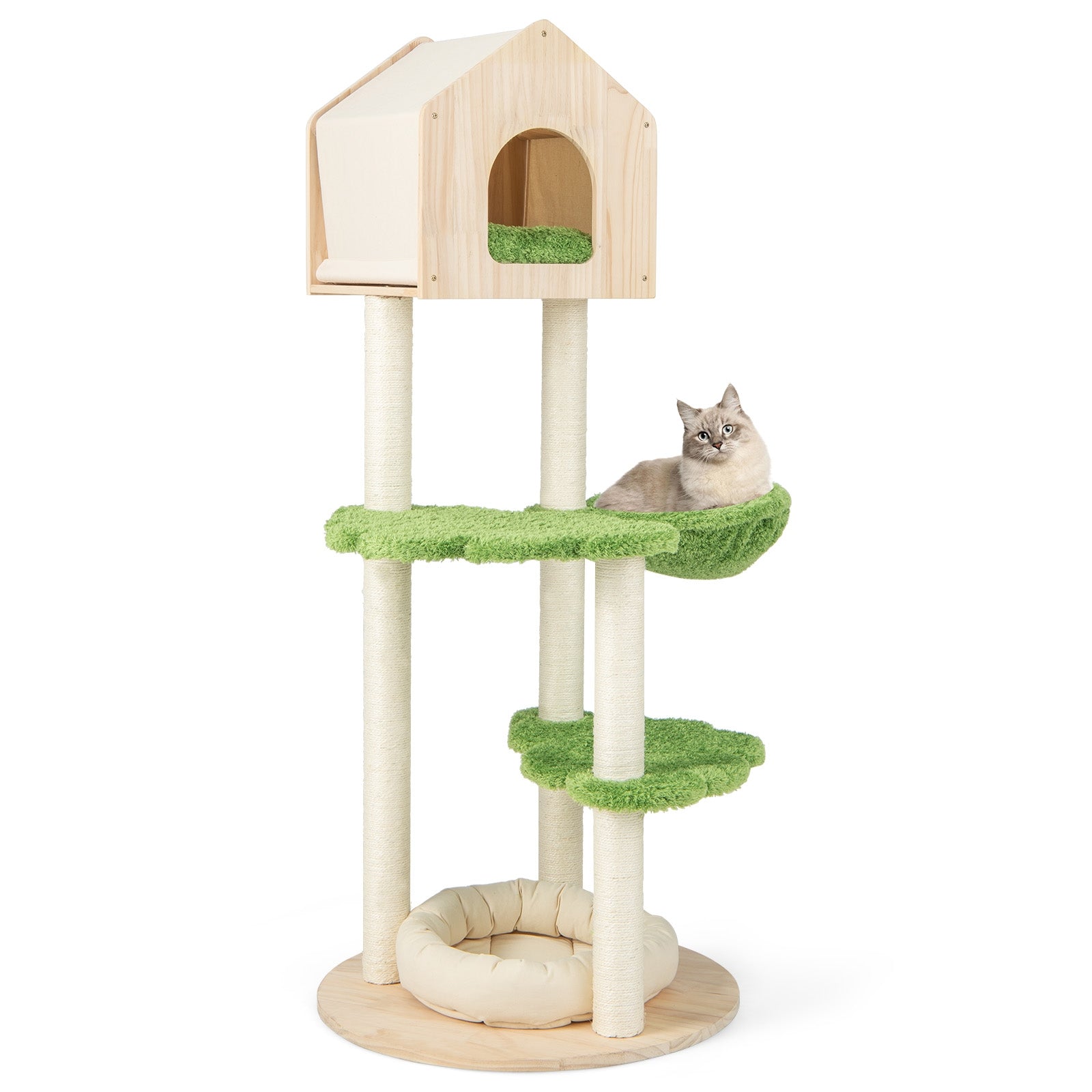 55 Inch Tall Cat Climbing Stand with Sisal Scratching Posts and Soft Cat Bed - view 4