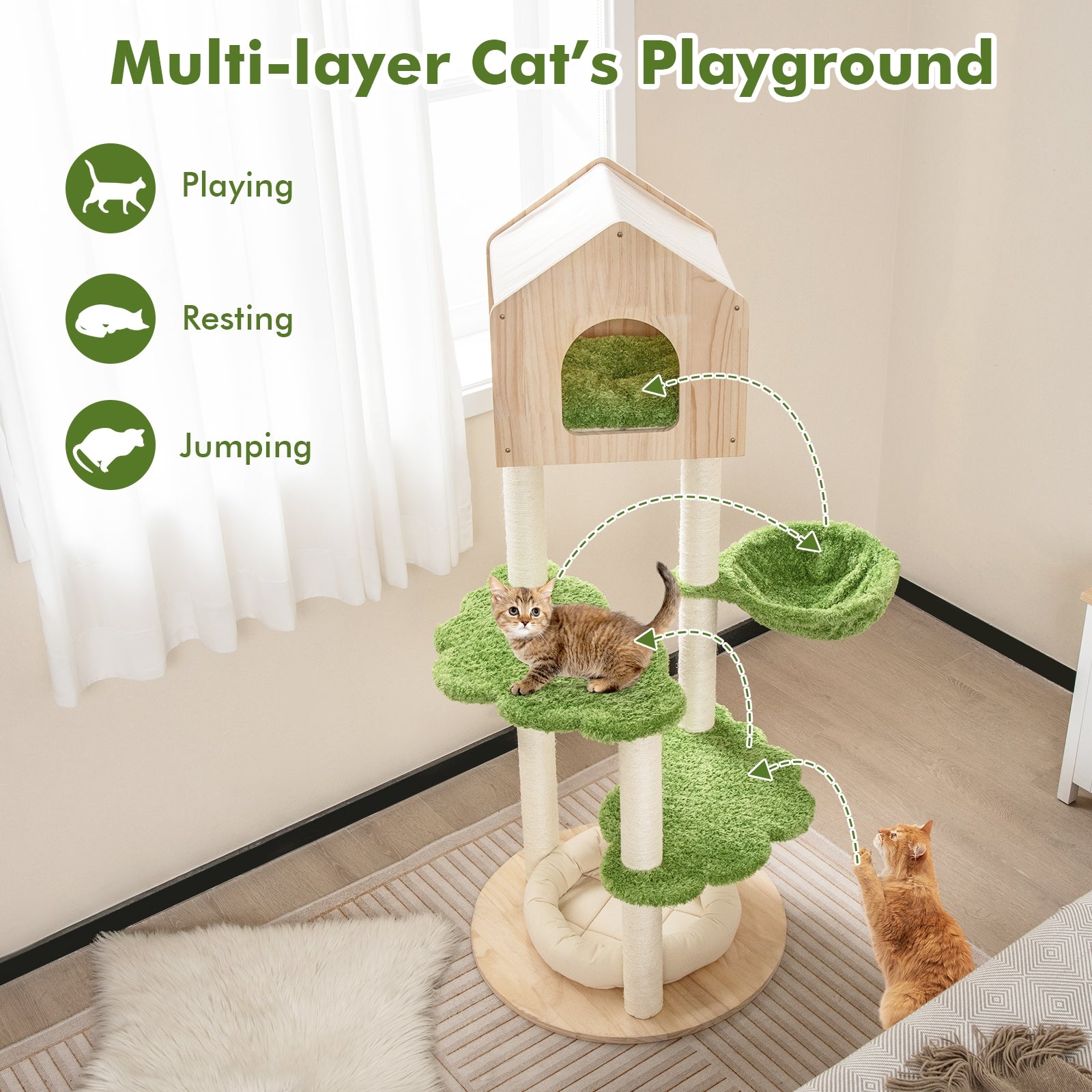 55 Inch Tall Cat Climbing Stand with Sisal Scratching Posts and Soft Cat Bed - view 6