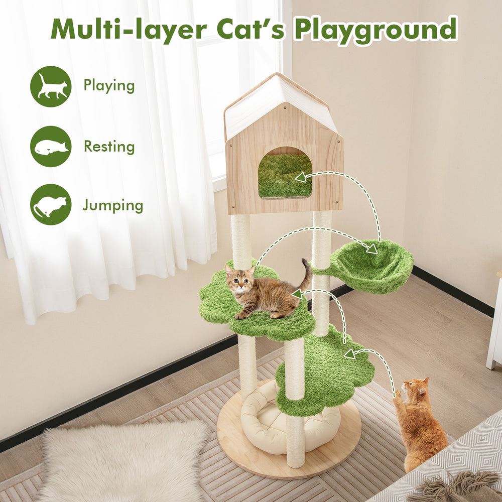 55 Inch Tall Cat Climbing Stand with Sisal Scratching Posts and Soft Cat Bed - view 6