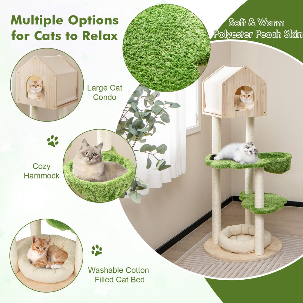 55 Inch Tall Cat Climbing Stand with Sisal Scratching Posts and Soft Cat Bed - view 7
