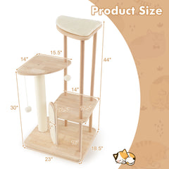 Wooden Multi-level Modern Cat Tower with Scratching Board and Post-44 inches - view 4