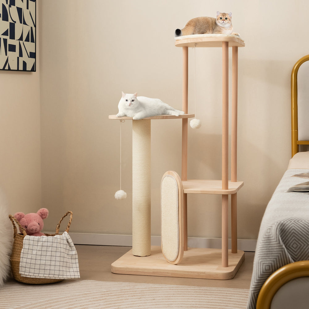 Wooden Multi-level Modern Cat Tower with Scratching Board and Post-44 inches - view 5